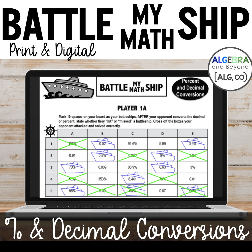 Percent and Decimal Conversion | Battle My Math Ship | Print and Digital