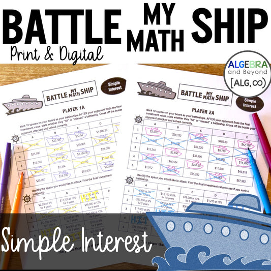 Simple Interest Activity | Battle My Math Ship Game | Print and Digital