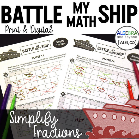 Simplify Fractions Activity | Battle My Math Ship Game | Print and Digital