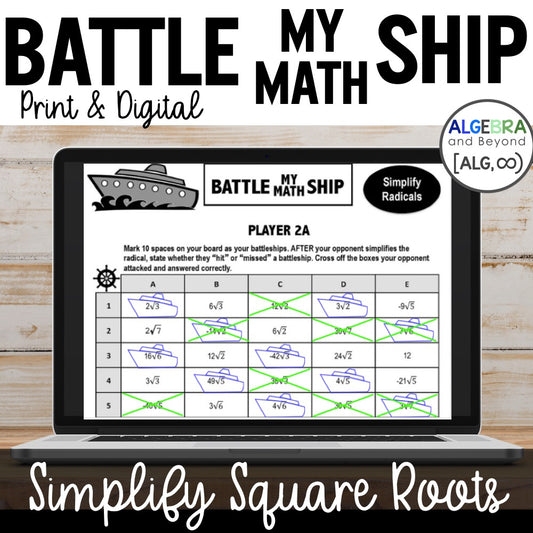 Simplify Radicals | Square Roots | Battle My Math Ship Game | Print and Digital