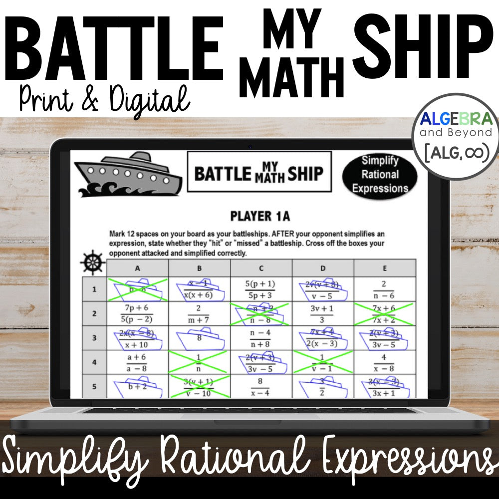 Simplify Rational Expressions | Battle My Math Ship Game | Print and D ...