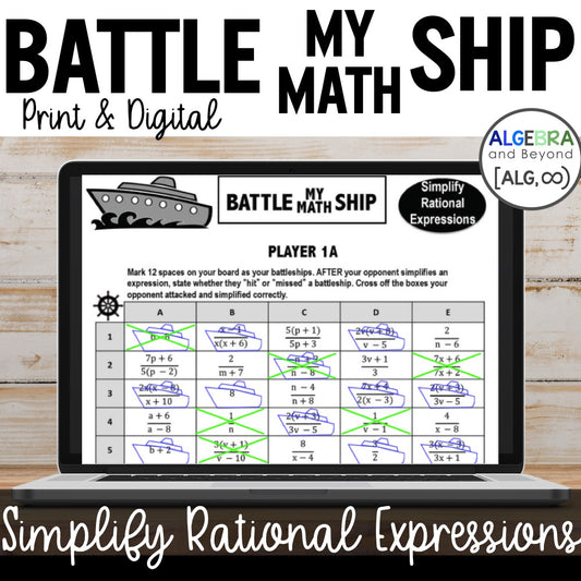 Simplify Rational Expressions | Battle My Math Ship Game | Print and Digital