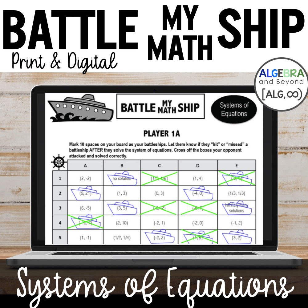 Systems of Equations Activity | Battle My Math Ship Game | Print and Digital
