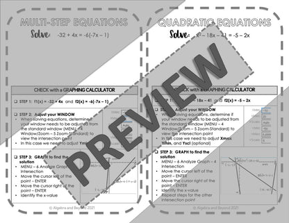 TI-Nspire Calculator Sheet | Window Settings and Graphing Equations