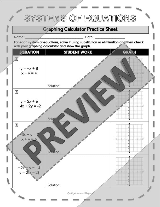 TI-Nspire Graphing Calculator Reference Sheets | Systems of Equations