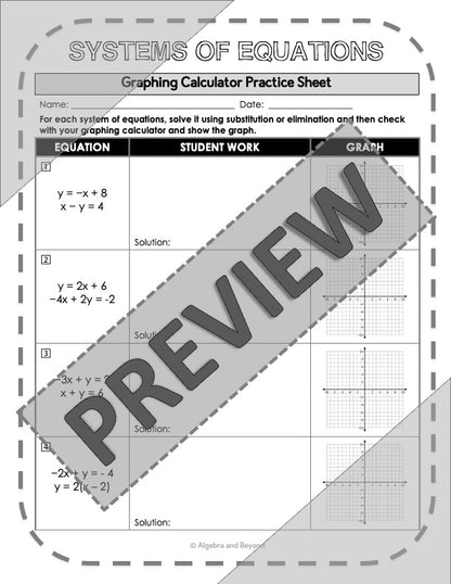TI-Nspire Graphing Calculator Reference Sheets | Systems of Equations