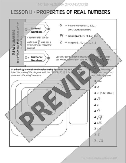 The Real Number System and Properties Lesson | Guided Notes | Homework