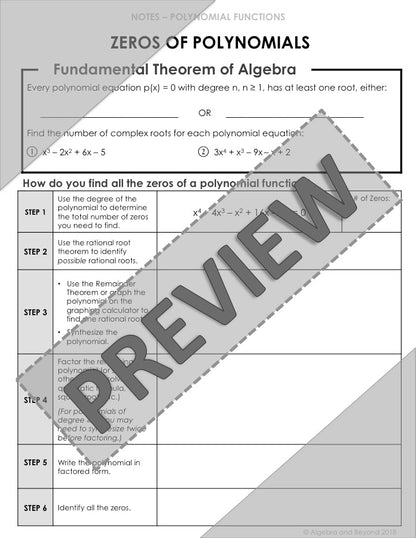 Zeros of Polynomials Lesson | Video | Guided Notes | Homework