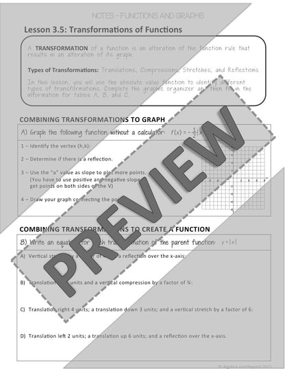 Transformations: Absolute Value Function Lesson | Warm-Up | Notes | Homework