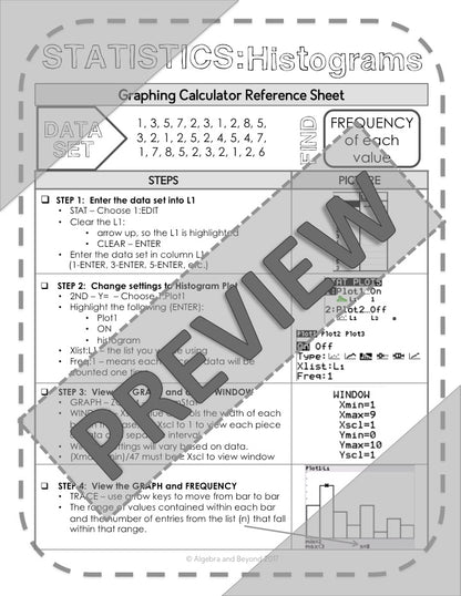 Histograms | Statistics | TI-84 Graphing Calculator Reference Sheet