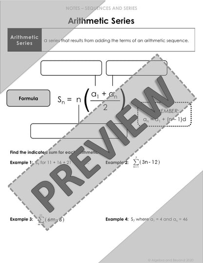 Arithmetic Series Lesson | Video | Guided Notes | Homework – Algebra ...