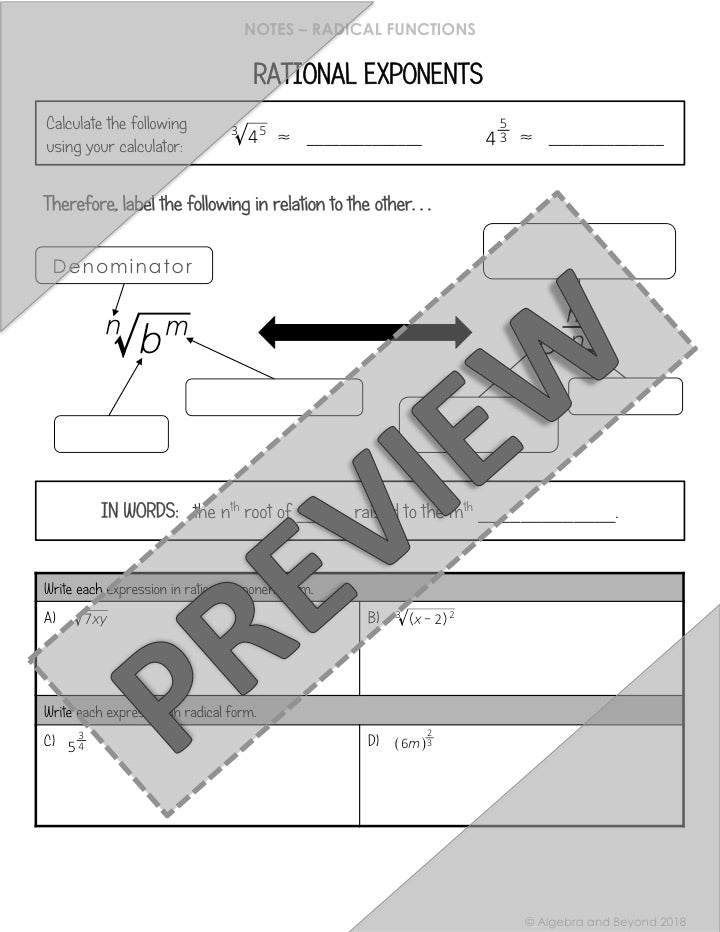 Rational Exponents Lesson | Video | Guided Notes | Homework