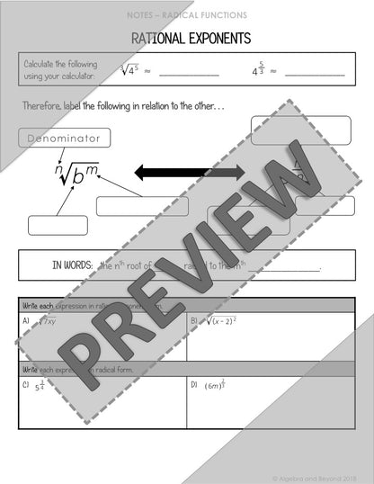 Rational Exponents Lesson | Video | Guided Notes | Homework