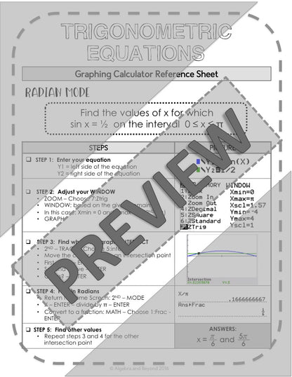 Solve Trigonometric Equations | TI-84 Graphing Calculator Reference Sheet