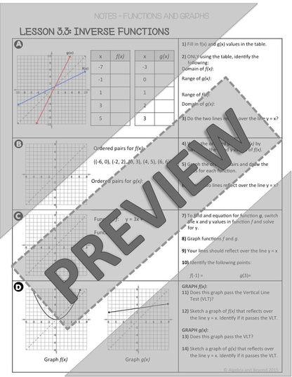 Inverse Functions Lesson | Warm-Up | Guided Notes | Homework