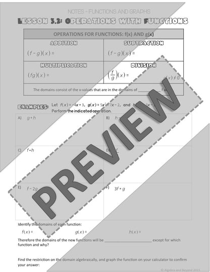 Operations with Functions Lesson | Warm-Up | Guided Notes | Homework