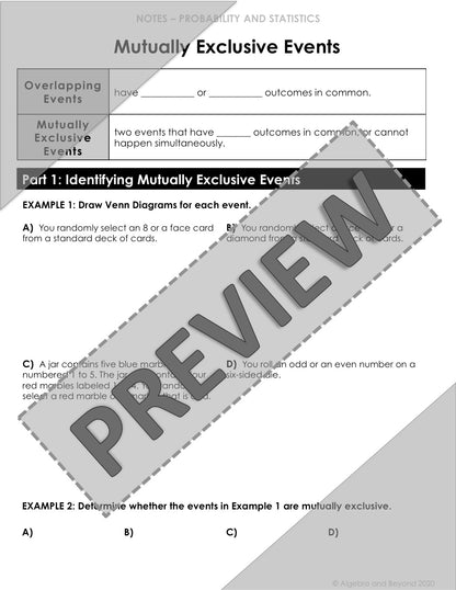 Mutually Exclusive Lesson | Video | Guided Notes | Homework