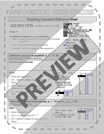 Sequences and Series | TI-84 Graphing Calculator Reference Sheet