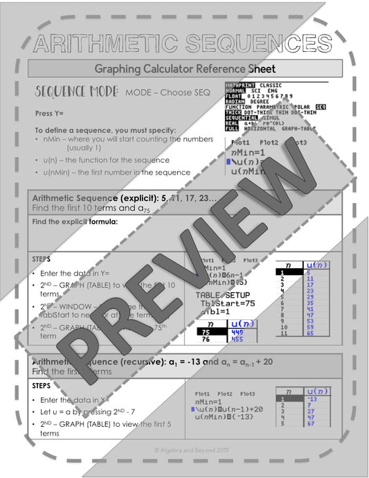 Sequences and Series | TI-84 Graphing Calculator Reference Sheet