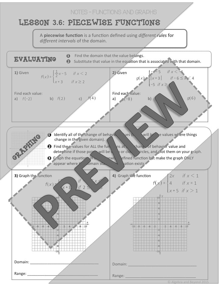 Piecewise Functions Lesson | Algebra 2 | Warmup | Guided Notes | Homework