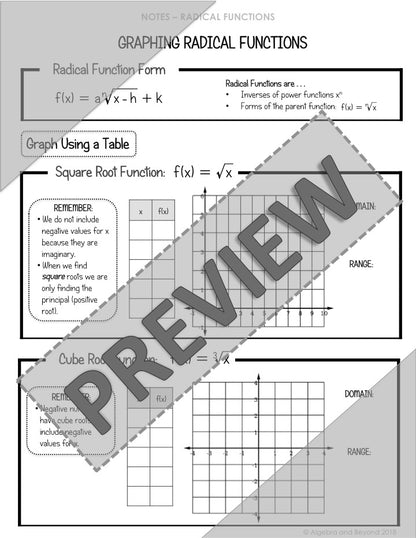 Graphing Radical Functions Lesson | Video | Guided Notes | Homework