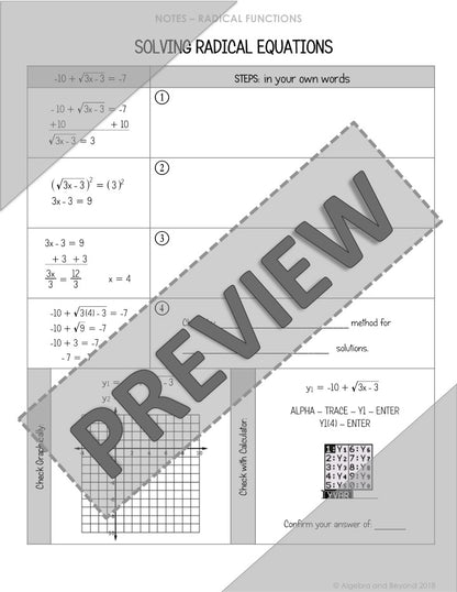 Solving Radical Equations Lesson | Video | Guided Notes | Homework