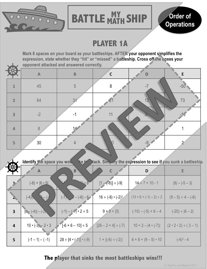 Order of Operations Activity | Battle My Math Ship Game | Print and Digital