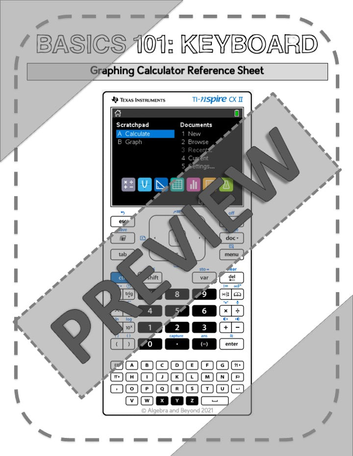 Basics 101 - Keyboard | TI-Nspire Graphing Calculator Reference Sheet