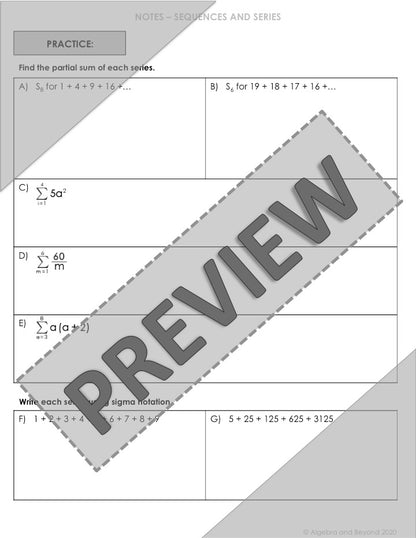Series and Sigma Notation Lesson | Video | Guided Notes | Homework