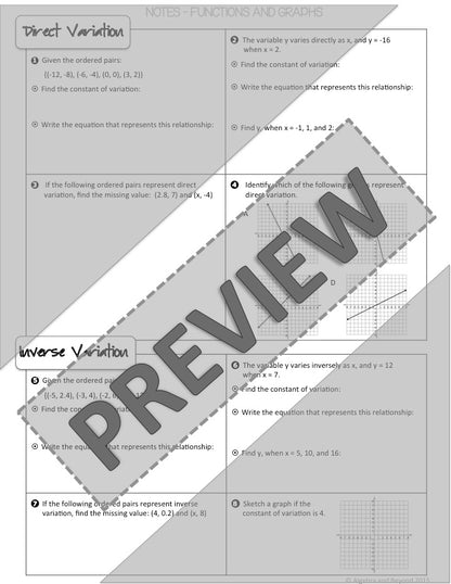 Variation: Direct, Inverse, Joint & Combined Lesson | Warm-Up | Notes | Homework
