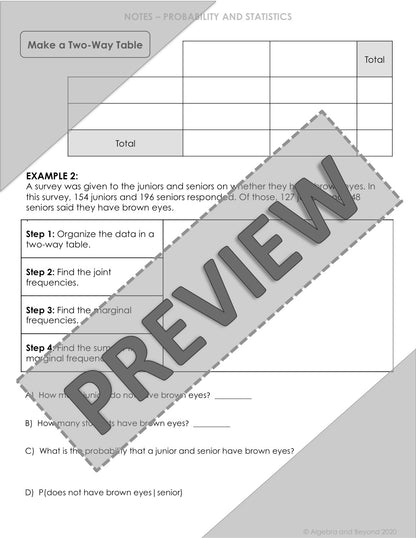 Two-Way Tables Lesson | Video | Guided Notes | Homework