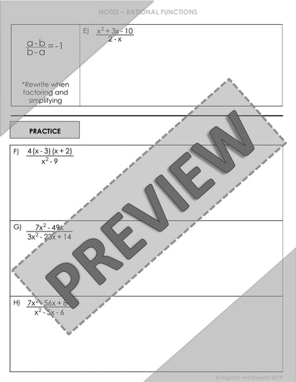 Simplify Rational Expressions Lesson | Video | Guided Notes | Homework