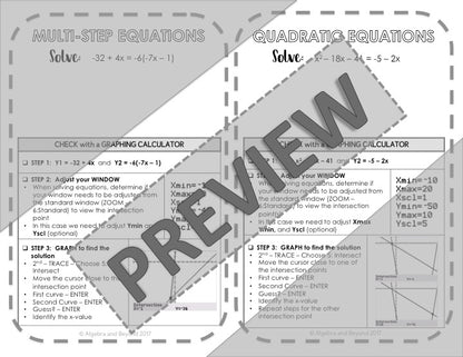Window Settings and Graphing Equations | TI-84 Calculator Reference Sheets