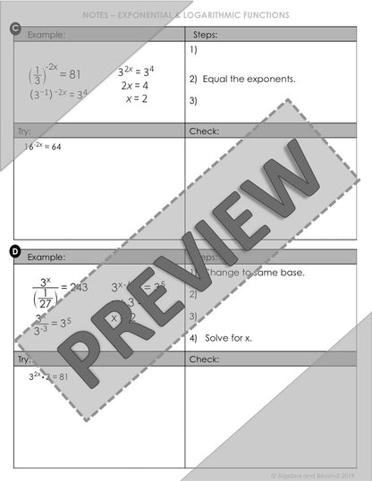 Solve Exponential Equations: Same Base Lesson | Video | Notes | Homework