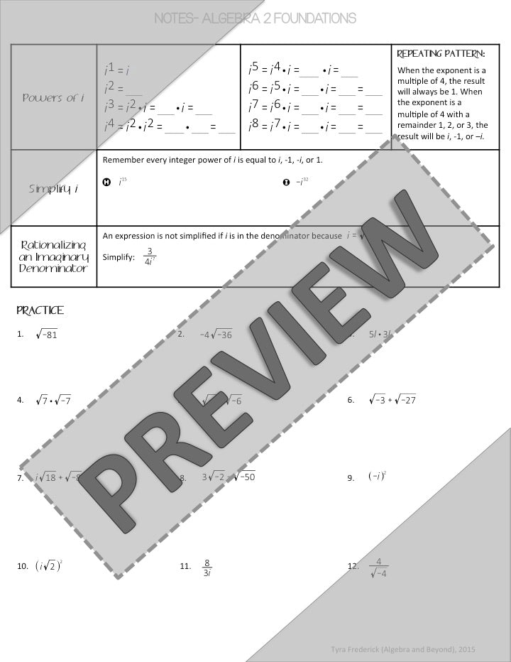 Imaginary Numbers Lesson | Warm-Up | Guided Notes | Homework