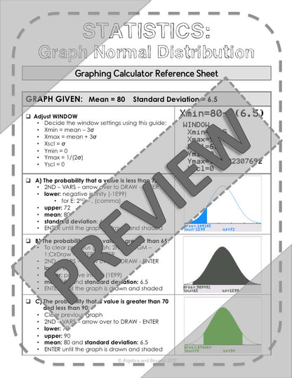 Normal Distribution | Statistics | TI-84 Graphing Calculator Reference Sheet