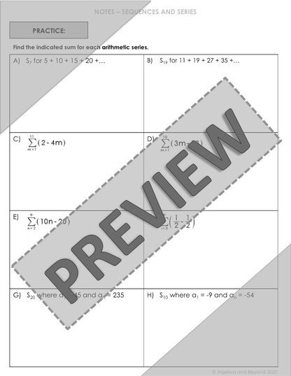 Arithmetic Series Lesson | Video | Guided Notes | Homework
