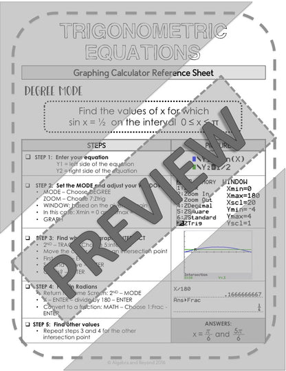 Solve Trigonometric Equations | TI-84 Graphing Calculator Reference Sheet