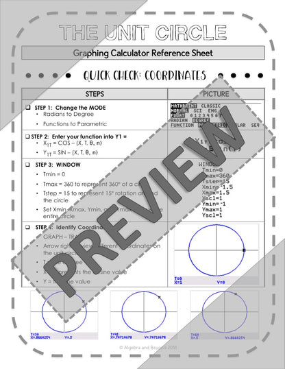The Unit Circle - Coordinates | TI-84 Graphing Calculator Reference Sheet