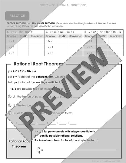 Polynomial Theorems Lesson | Video | Guided Notes | Homework