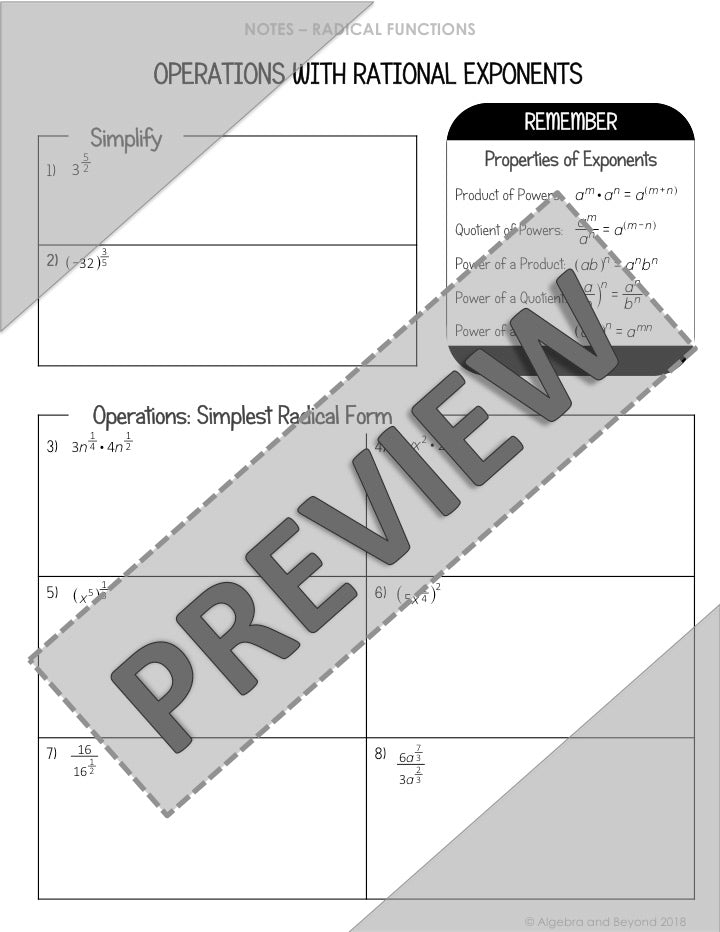 Rational Exponents Lesson | Video | Guided Notes | Homework