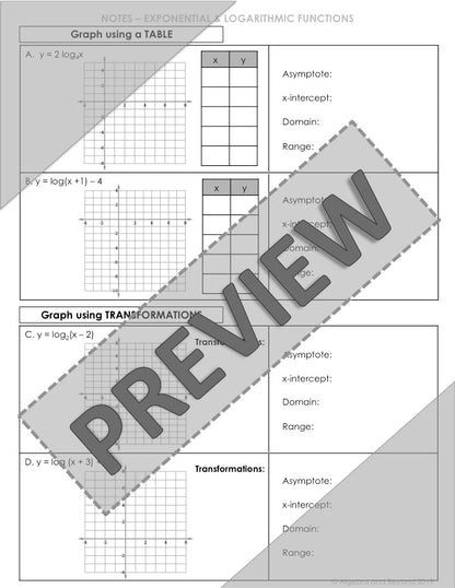 Graph Logarithmic Functions Lesson | Video | Guided Notes | Homework