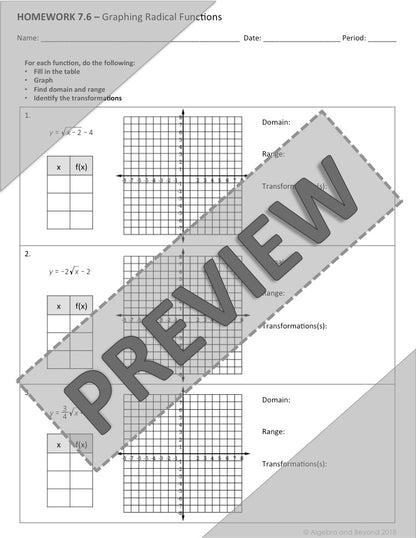 Graphing Radical Functions Lesson | Video | Guided Notes | Homework