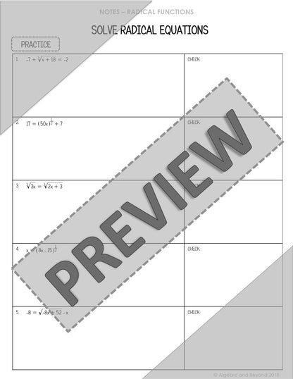 Solving Radical Equations Lesson | Video | Guided Notes | Homework