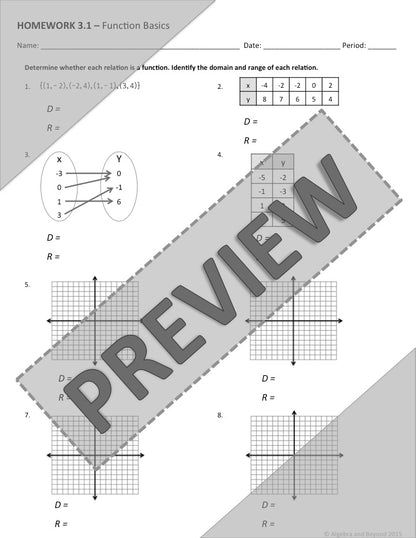 Function Basics Lesson | Warm-Up | Guided Notes | Homework