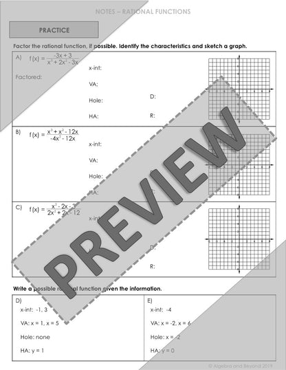 Graphing Rational Functions Lesson | Video | Guided Notes | Homework