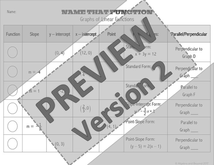 Linear Functions | Name That Function | Matching Activity | Print and ...
