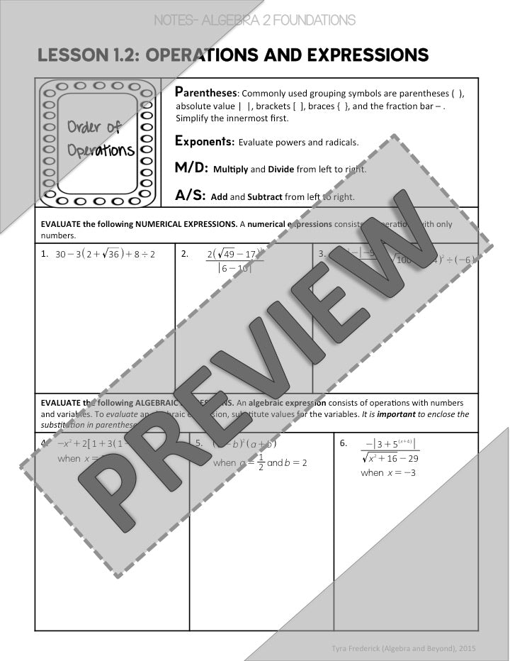 Order of Operations and Expressions Lesson | Warm-Up | Guided Notes | Homework