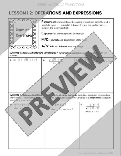 Order of Operations and Expressions Lesson | Warm-Up | Guided Notes | Homework