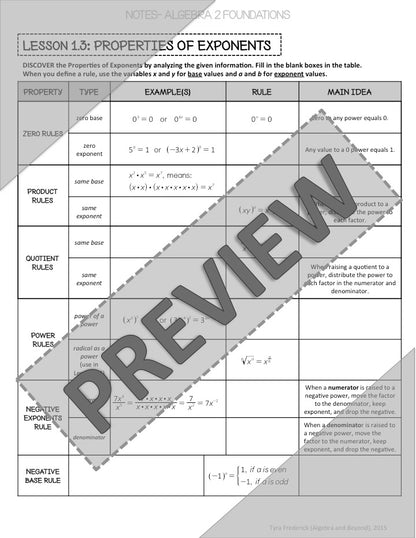 Properties of Exponents Lesson | Warm-Up | Guided Notes | Homework